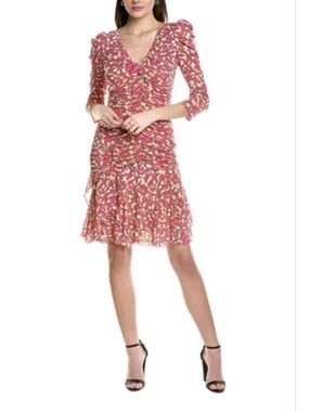 Diane Von Furstenberg Merlot Pink Green Ruched Dress Small